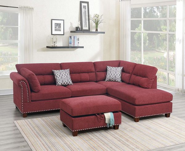 Poundex F6419 Sectional, Paprika Red