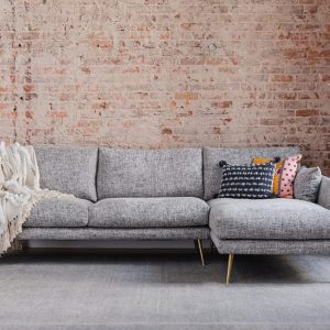 Edloe Finch Modern Sectional Sofa Right Facing Chaise Cruelty-free Synthetic Feather Cushions, Grey