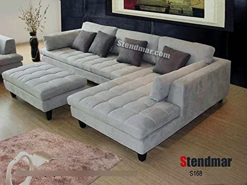 3pc Contemporary Grey Microfiber Sectional Sofa Chaise Ottoman S168RG