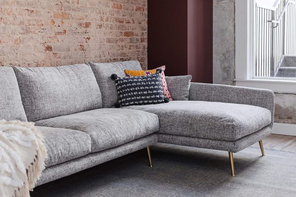Edloe Finch Modern Sectional Sofa Right Facing Chaise Cruelty-free Synthetic Feather Cushions, Grey