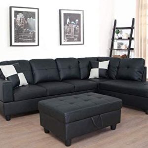 Lifestyle Furniture 3-Piece Black Contemporary Leather Living Room Right-Facing Sectional Sofa Set
