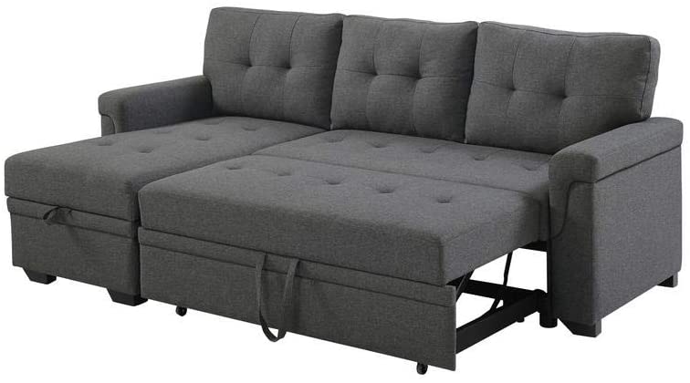 Lilola Home Lucca Linen Reversible, Lucca Light Gray Linen Reversible Sleeper Sectional Sofa With Storage Chaise