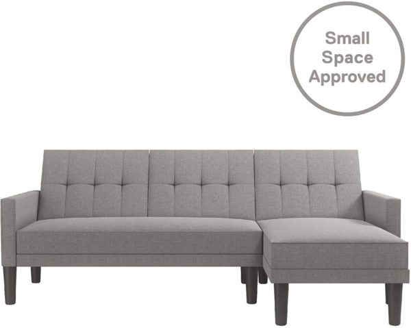 DHP Haven Small Space Sectional Futon Sofa, Light Grey Linen