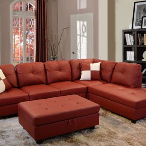 Lifestyle Furniture Right Facing 3PC Sectional Sofa Set,Faux Leather,Red(LS094B)