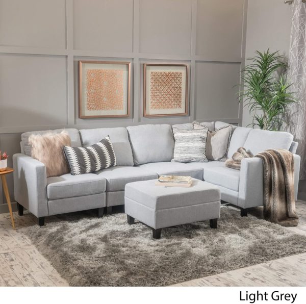 Christopher Knight Home Bridger Light Grey Fabric Sectional Couch with Ottoman