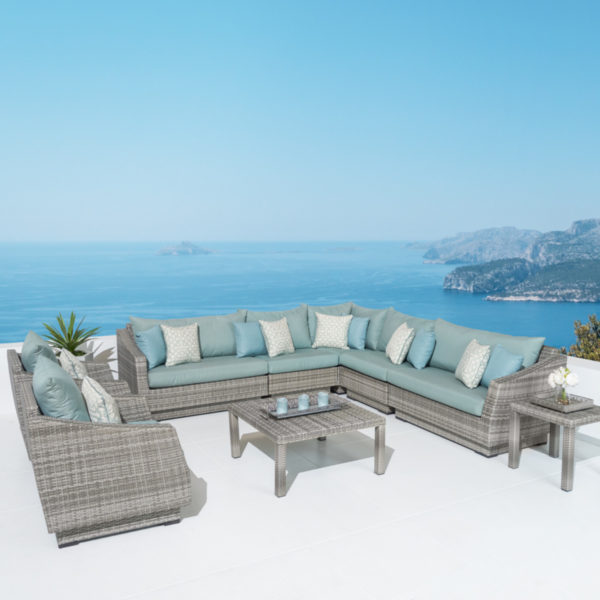 Cannes™ 9 Piece Sectional & Table - Spa Blue
