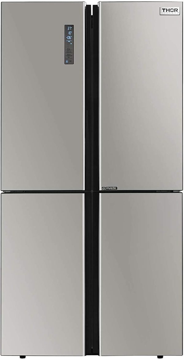 Thor Kitchen 36” Counter Depth French 4 Door Refrigerator, 22.6 cu. ft. Fridge, Freezer, Icebox, Automatic Ice Maker, Beverage Refrigerator, Stainless Steel