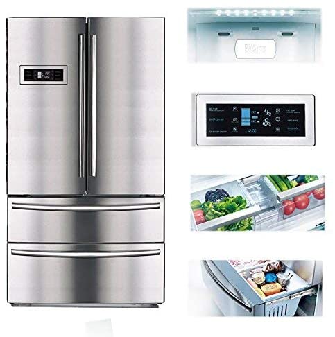 SMETA 36 Inch Counter Depth French Door Refrigerator Bottom Freezer, Fingerprint Resistant, 20.66 cu ft Capacity, Stainless Steel