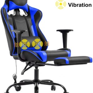 Gaming Chair Office Chair Desk Chair Massage PU Leather Recliner Racing Chair with Headrest Armrest Footrest Rolling Swivel Task PC Ergonomic Computer Chair for Back Support, Blue