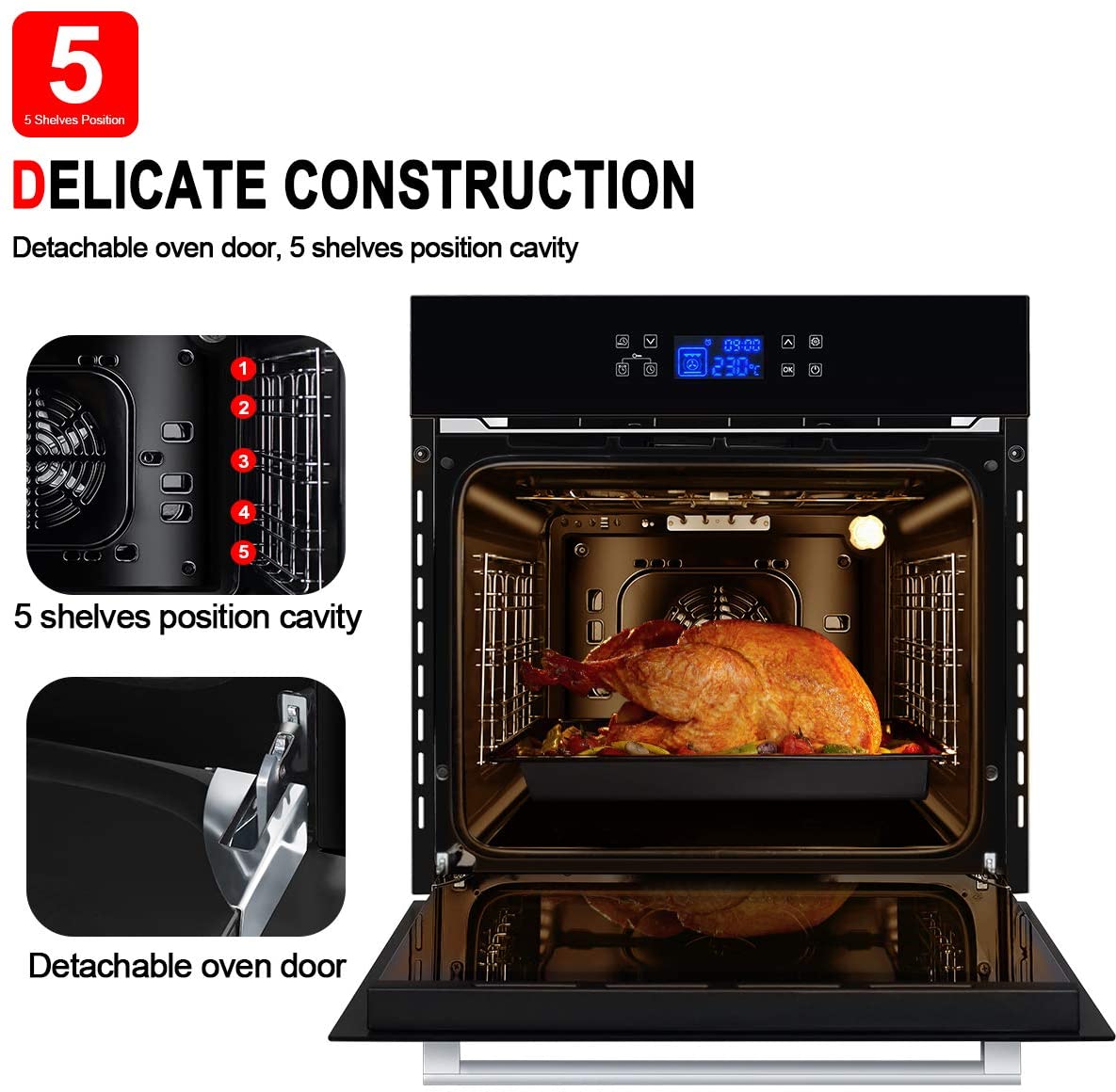 Gasland Chef 24-in Single Electric Wall Oven Single-fan (Black) in the  Single Electric Wall Ovens department at