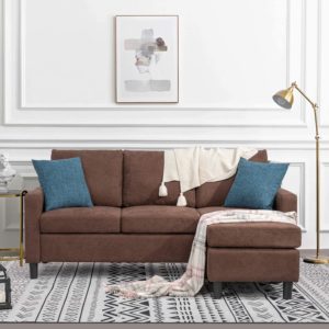 Walsunny Convertible Sectional Sofa Couch with Reversible Chaise, L-Shaped Couch with Modern Linen Fabric for Small Space (Chocolate Brown)