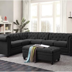 Coaster Home Furnishings Living Room Sectional Sofa, Grey/Black