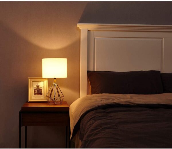 SOTTAE Modern Style Golden Hollowed Out Base Beside Living Room Bedroom Table Lamp, Desk Lamp with White Fabric Shade