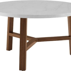 Walker Edison Furniture Company Mid Century Modern Round Coffee Accent Table Living Room, Acorn