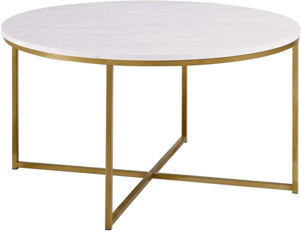 Walker Edison Furniture Company Modern Round Coffee Accent Table Living Room, Marble/Gold