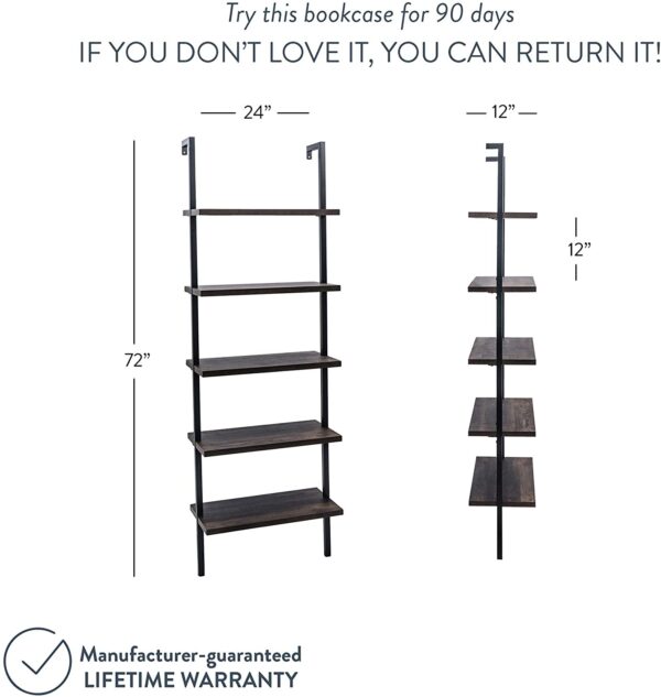 Nathan James Theo 5-Shelf Wood Ladder Bookcase with Metal Frame, Warm Walnut/Black