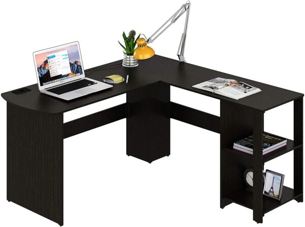SHW L-Shaped Home Office Corner Desk Wood Top, Espresso