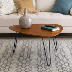WE Furniture Mid Century Modern Hairpin Coffee Accent Table Living Room, 32 Inch, Walnut