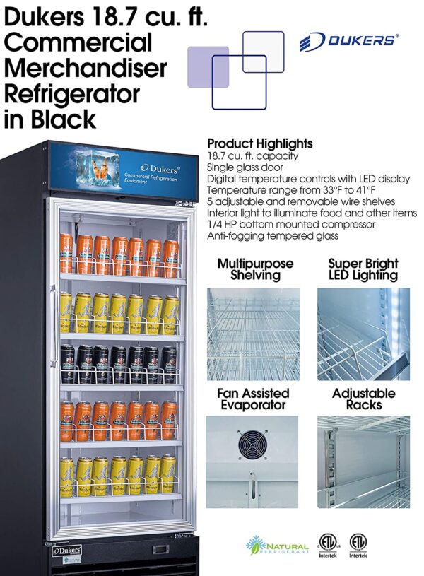 Dukers DSM-19R 18.7 cu. ft. Commercial Display Cooler Merchandiser Refrigerator