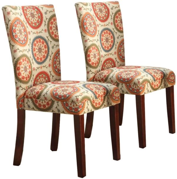 HomePop Parsons Upholstered Accent Dining Chair, Set of 2, Orange Suzani