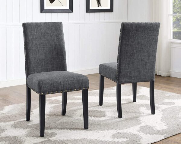 Roundhill Furniture Biony Gray Fabric Dining Chairs with Nailhead Trim, Set of 2