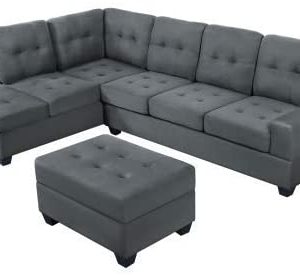 STARTOGOO Modern 3 Piece Sectional, L-Shaped Sofa Couch with Reversible Chaise Lounge Storage Ottoman and Cup Holders, Gray Microfiber, Grey